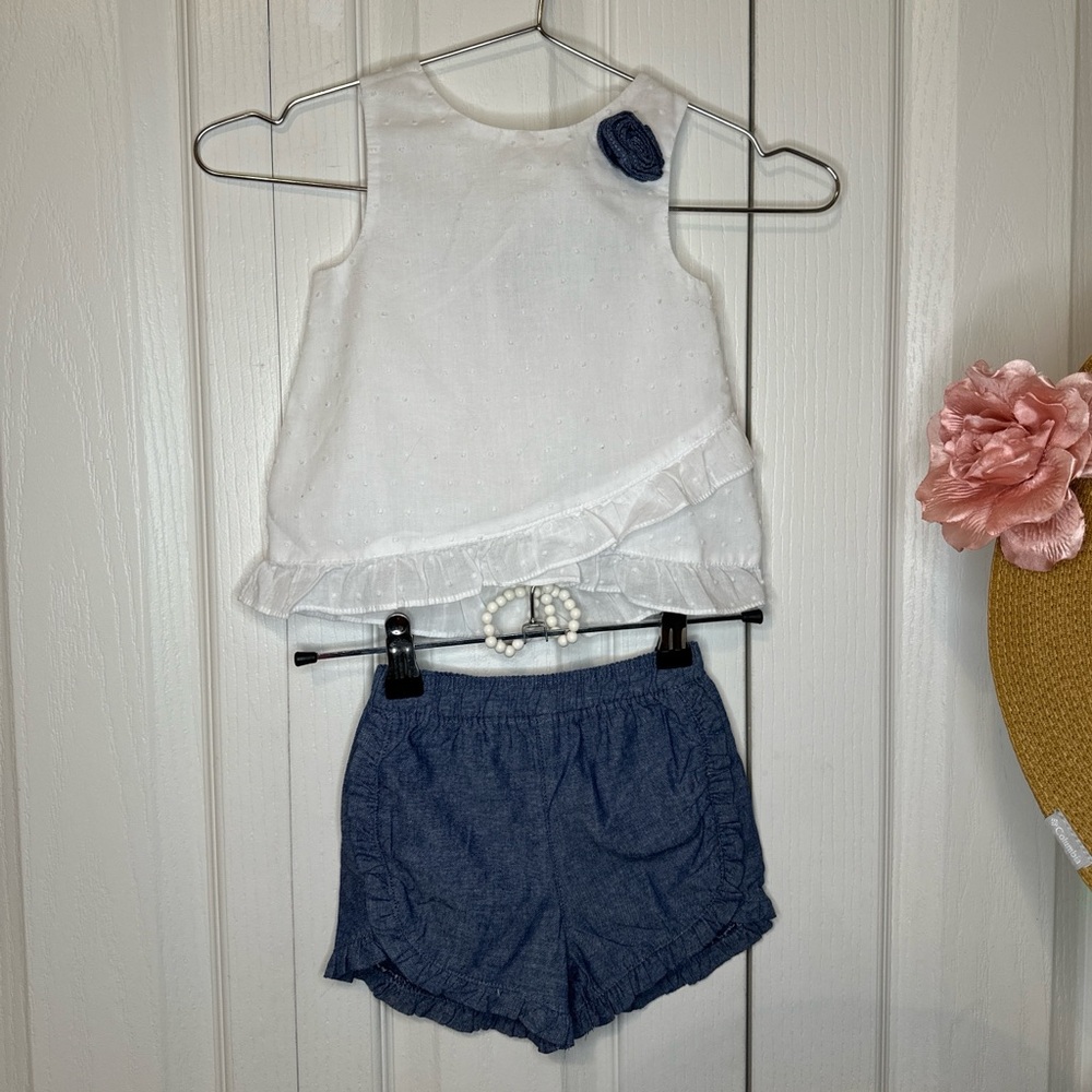 Penny M Girls Sleeveless Top & Denim Short Set (24 M)